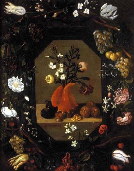 Juan de  Espinosa Still-Life with Flowers with a Garland of Fruit Norge oil painting art